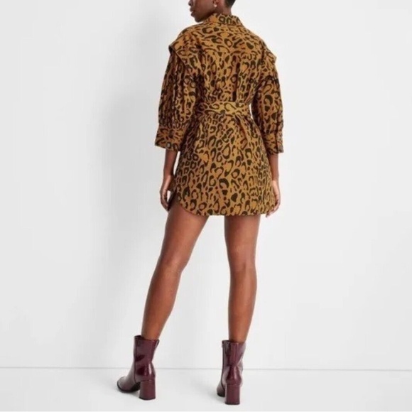TARGET x Kahlana Barfield Brown Leopard Print LS Utility Denim A-Line Dress - Picture 3 of 15